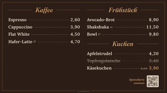 Menüboard im Stil „Bistro“ in dunklen Farben