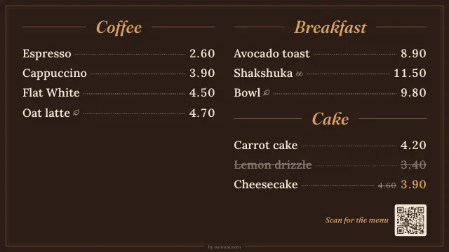 “Bistro” menu board in dark colors