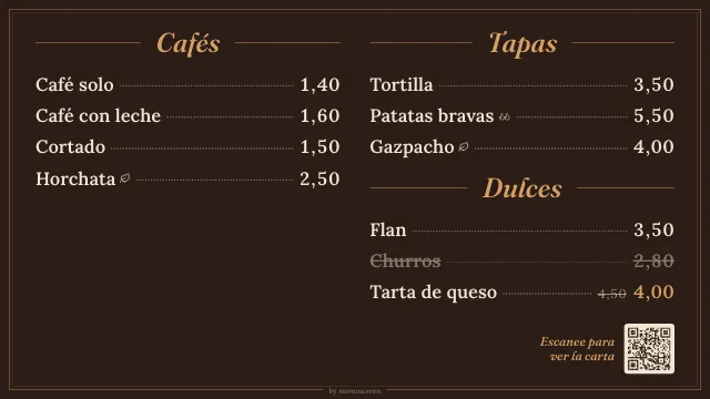 Pantalla de menú «Bistró» con colores oscuros
