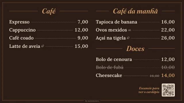 Menu board digital “Bistrô” com cores escuras