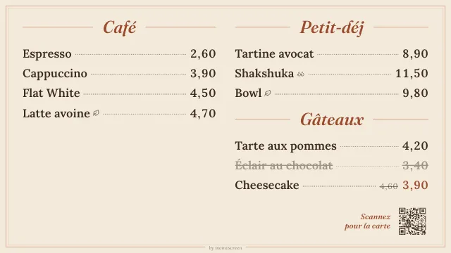 Écran menu restaurant style « Bistro » sur la télé
