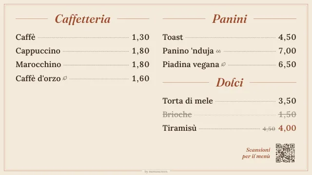 Menu su TV in stile “Bistrot”