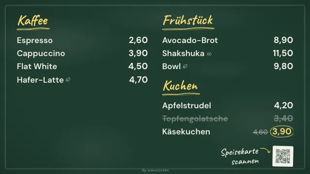 Digitale Menütafel im Stil „Kreidetafel“ auf dem Fernseher