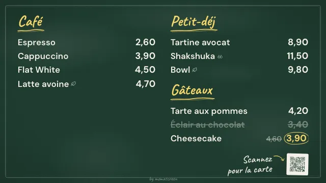 Écran menu restaurant style « Ardoise » sur la télé