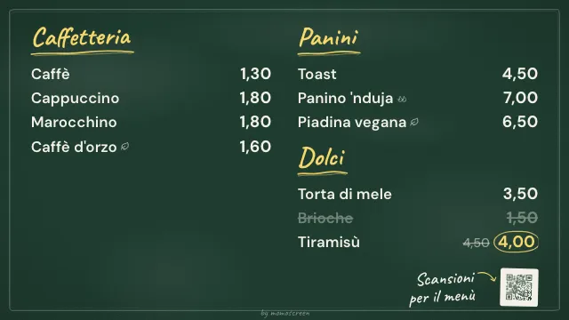 Menu su TV in stile “Lavagna”