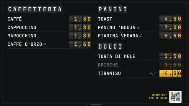 Menu su TV in stile “Tabellone partenze”