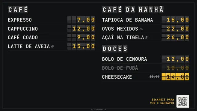 Cardápio na TV no estilo “Painel de partidas”