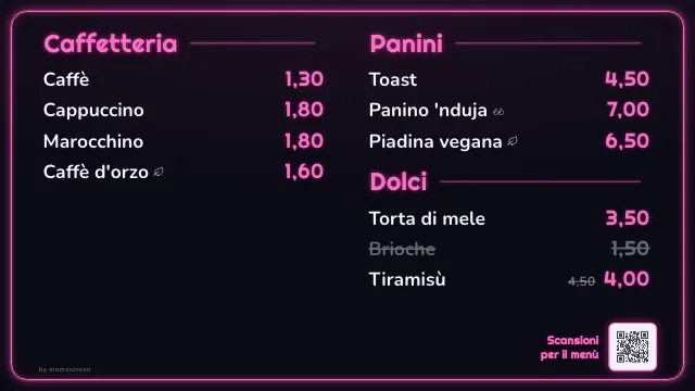 Menu su TV in stile “Neon”