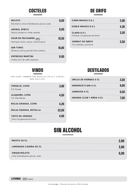 Carta de cócteles para bar con cañas y destilados, estilo «Neón», lista para imprimir