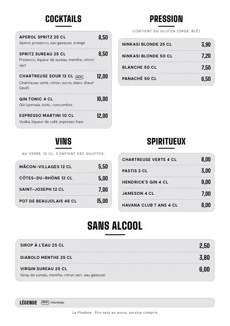 Carte des cocktails avec bières pression et spiritueux, style « Néon », à imprimer