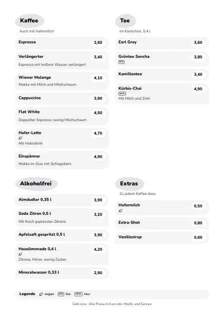 Getränkekarte Vorlage für ein Café im Stil „Pastell-Café“ (A4)