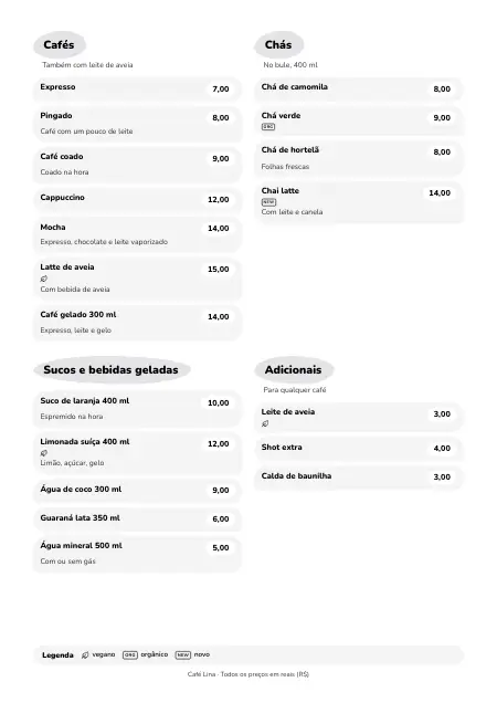 Modelo de cardápio de bebidas para cafeteria no estilo “Café pastel” (A4)