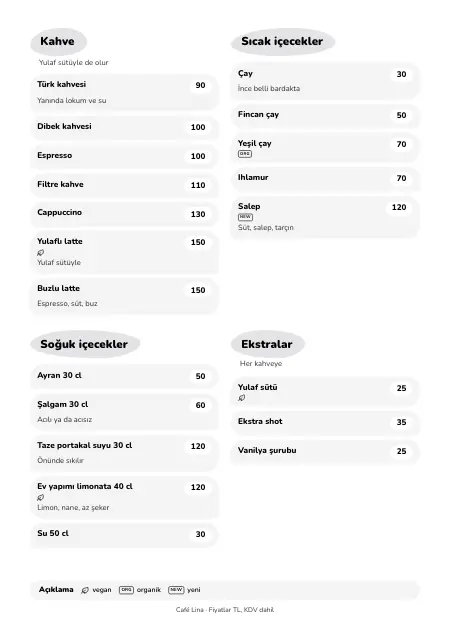 “Café pastel” stilinde kafe için içecek menüsü şablonu (A4)