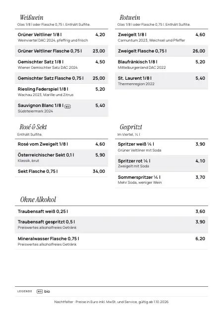 Weinkarte Vorlage mit Glas- und Flaschenpreisen im Stil „Weinkarte“