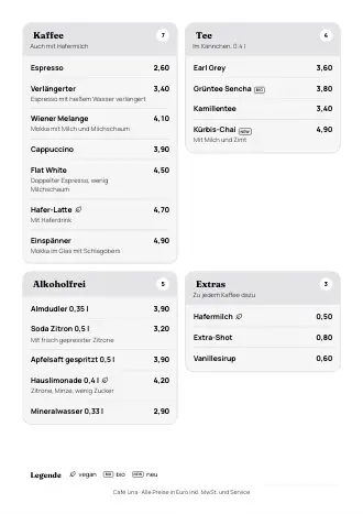 Getränkekarte Vorlage im Stil „Zum Aufklappen“ (A4)