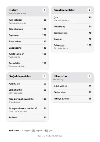 “Açılır liste” stilinde içecek menüsü şablonu (A4)