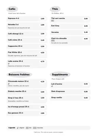 Modèle de carte des boissons style « Café pastel » (A4)