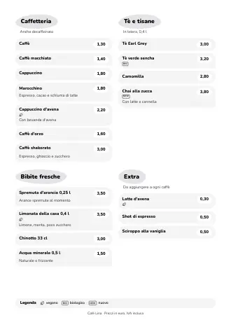 Modello menu bevande in stile “Caffè pastello” (A4)
