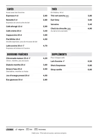 Carte des boissons A4 de Café Lina en style « Compact », prête à imprimer