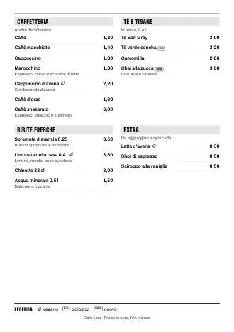 Menu bevande A4 di Café Lina in stile “Compatto”, pronto da stampare