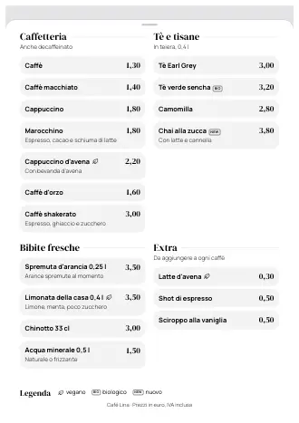 Menu bevande A4 di Café Lina in stile “Grande ingresso”, pronto da stampare