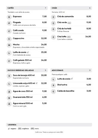 Modelo de cardápio de bebidas no estilo “Iniciais” (A4)