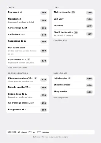 Modèle de carte des boissons style « Listes douces » (A4)