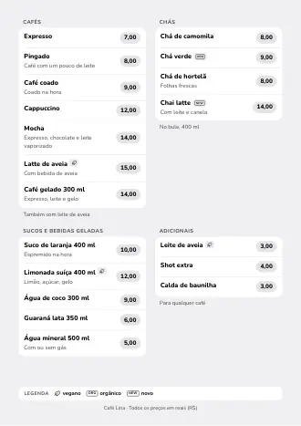 Modelo de cardápio de bebidas no estilo “Listas suaves” (A4)