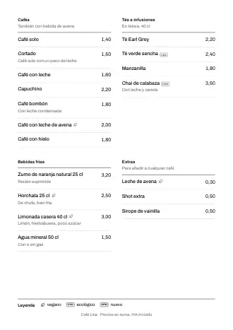 Plantilla de carta de bebidas estilo «Sencillo» (A4)