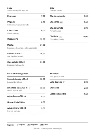 Modelo de cardápio de bebidas no estilo “Simples” (A4)