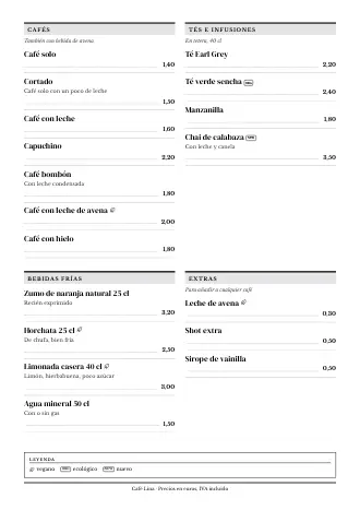 Carta de bebidas A4 de Café Lina con el estilo «Periódico», lista para imprimir
