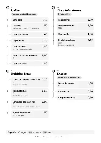 Plantilla de carta de bebidas estilo «Línea de tiempo» (A4)