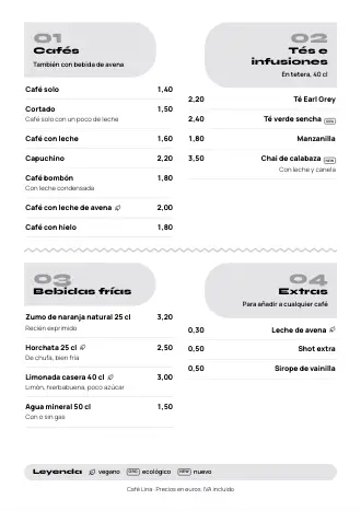 Plantilla de carta de bebidas «Zigzag» con cafés, tés y precios
