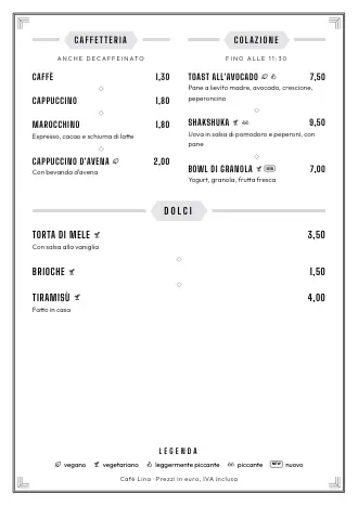 Modello di menu “Anni Venti” con piatti e prezzi