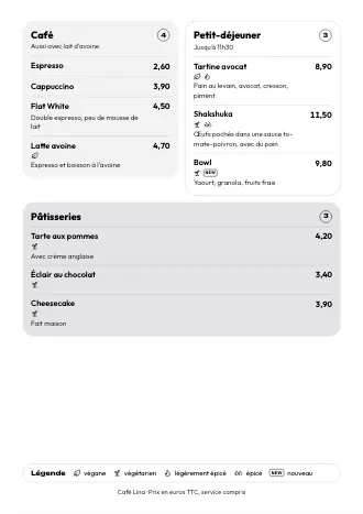Carte A4 de Café Lina en style « Cases », prête à imprimer