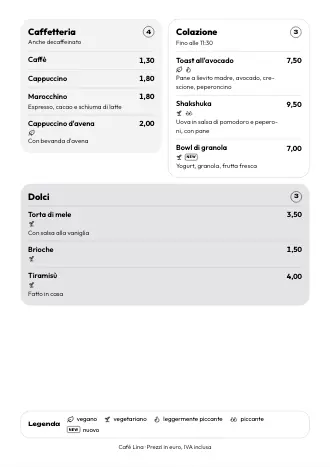 Menu A4 di Café Lina in stile “Box”, pronto da stampare
