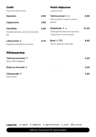 Modèle de carte « Boutons en bas » avec plats et prix