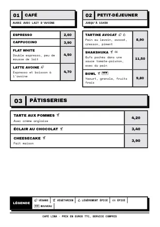 Modèle de carte « Cadres épais » avec plats et prix