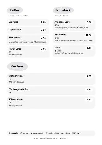 Speisekarte Vorlage im Stil „Pastell-Café“ (A4)