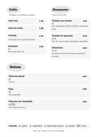 Plantilla de carta de restaurante estilo «Café pastel» (A4)
