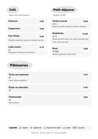 Modèle de menu restaurant style « Café pastel » (A4)