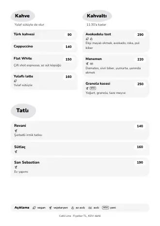 “Pastel kafe” tarzında menü şablonu (A4)