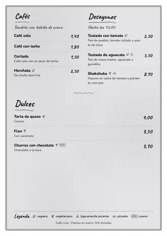 Carta A4 de Café Lina con el estilo «Pizarra», lista para imprimir