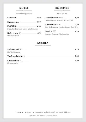 Speisekarte Vorlage im Stil „Klassische Karte“ (A4)