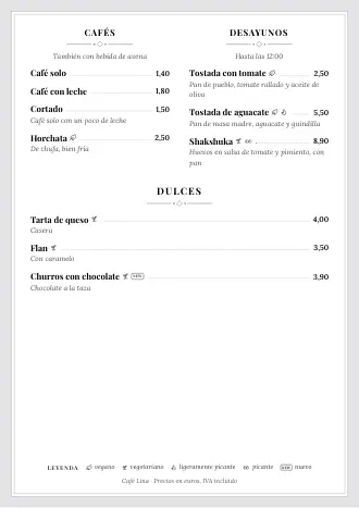 Plantilla de carta de restaurante estilo «Carta clásica» (A4)