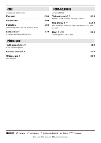 Carte A4 de Café Lina en style « Compact », prête à imprimer