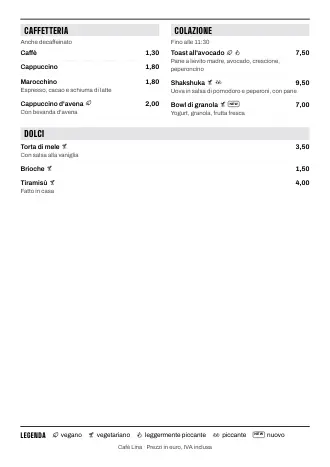 Menu A4 di Café Lina in stile “Compatto”, pronto da stampare