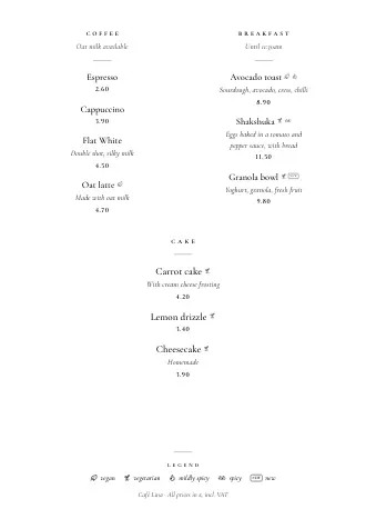 Menu template in the “Elegant” style (A4)