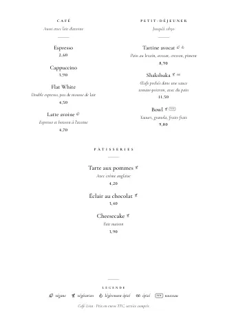 Modèle de menu restaurant style « Élégant » (A4)