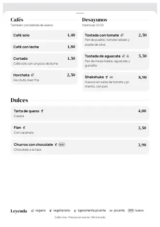 Carta A4 de Café Lina con el estilo «Gran entrada», lista para imprimir